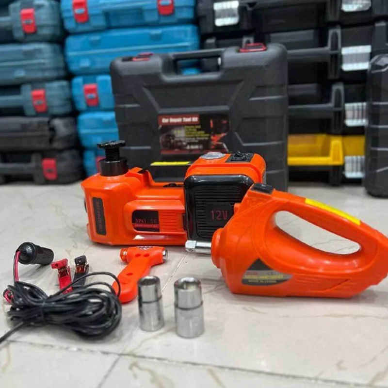 پک کامل آپاراتی 12 ولت 5 تن جک و پمپ باد و بکس برقی مدل 12v،5T